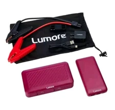 Lumore Pro Jump Starter Kit w/AC Plug & Power Bank w/Cables & Bag-BERRY-NEW