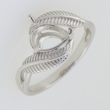 Sterling Silver Semi Mount Ring Setting Pear PE 8x6mm Feather Theme