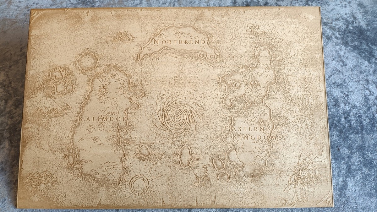 Laser engraved map of Azeroth from World of Warcraft WOTLK