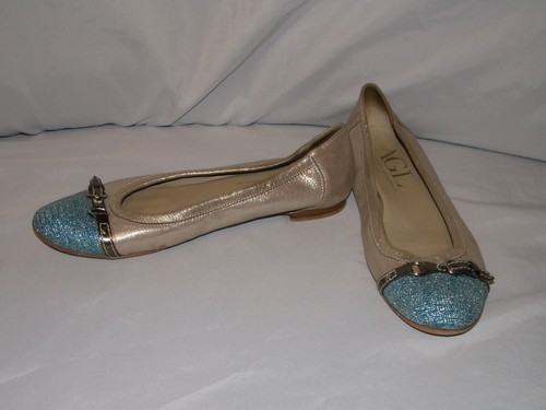 AGL Attilio Giusti Leombruni Gray Metallic and Blue Leather Flats Size 43 - Picture 2 of 8