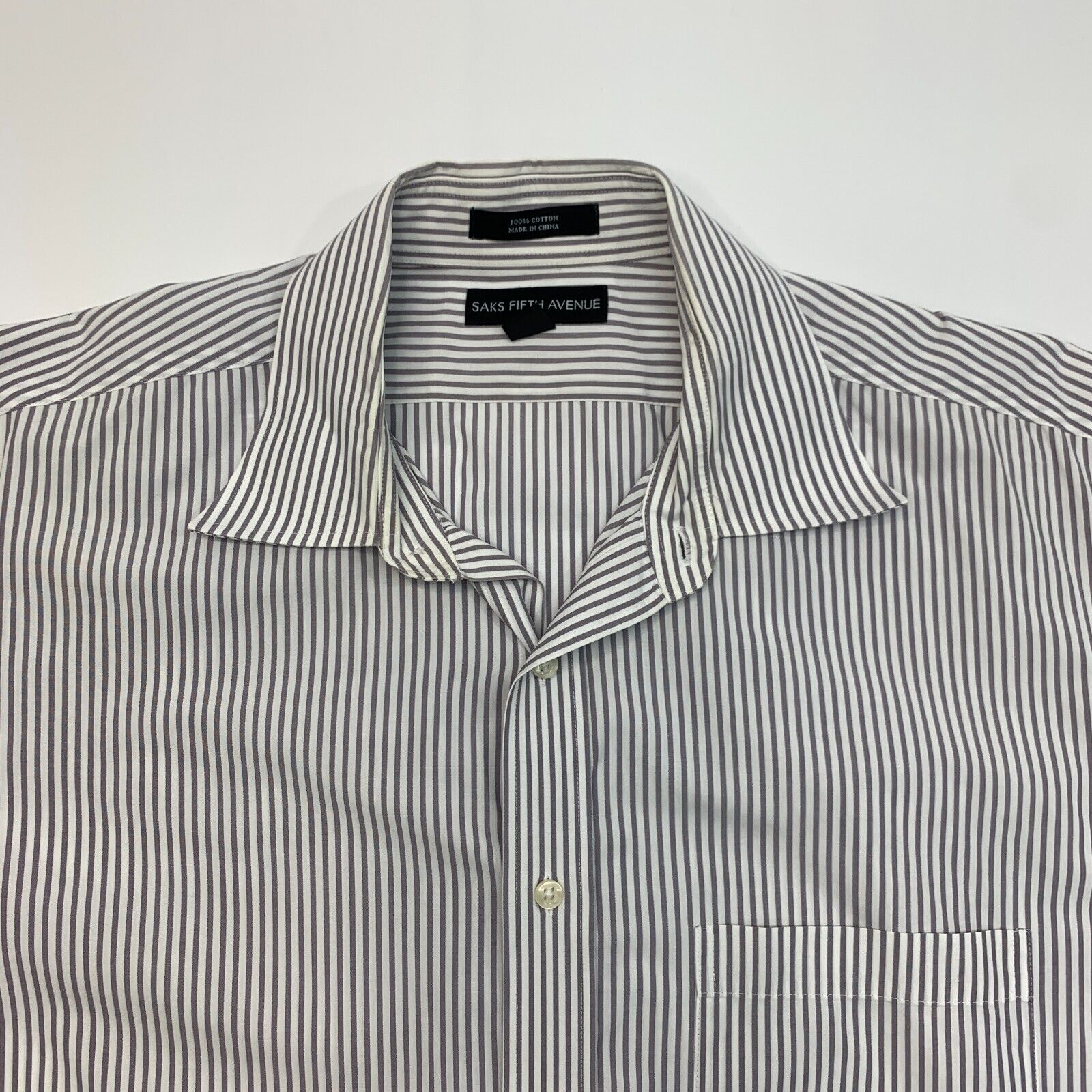 Saks Fifth Avenue Dress Shirt Mens 16 White/Gray … - image 5