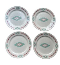 Meiwa Table Art Vintage Set of 4 10.5” Dinner Plates; Aztec/ Western Design
