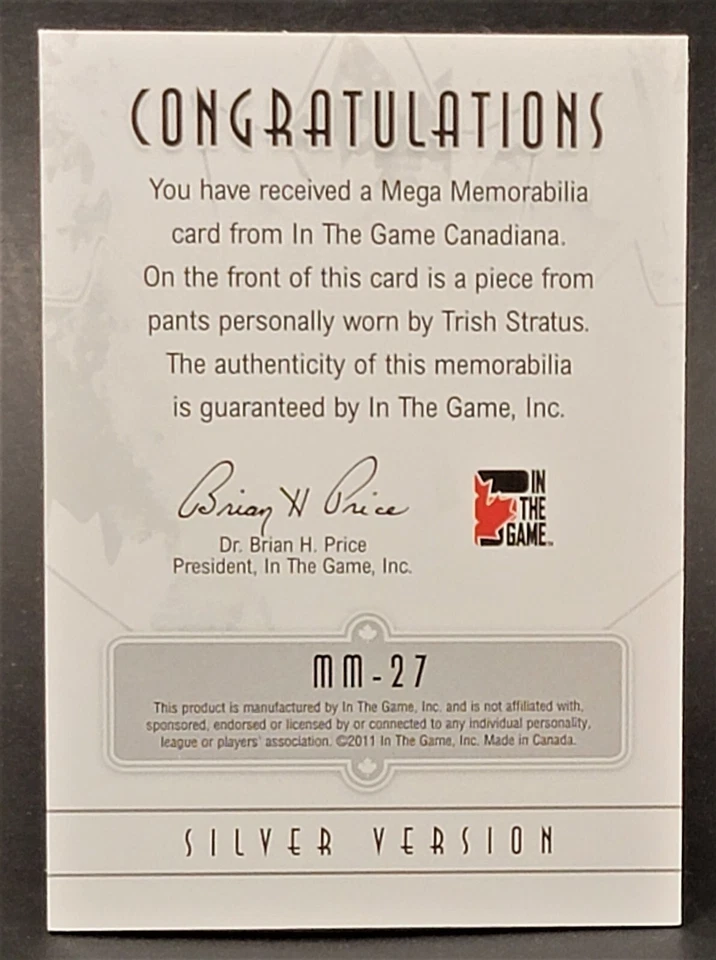 2011 In The Game Canadiana Mega Memorabilia Silver MM-27 Trish Stratus /165 Seam - Image 2 of 2