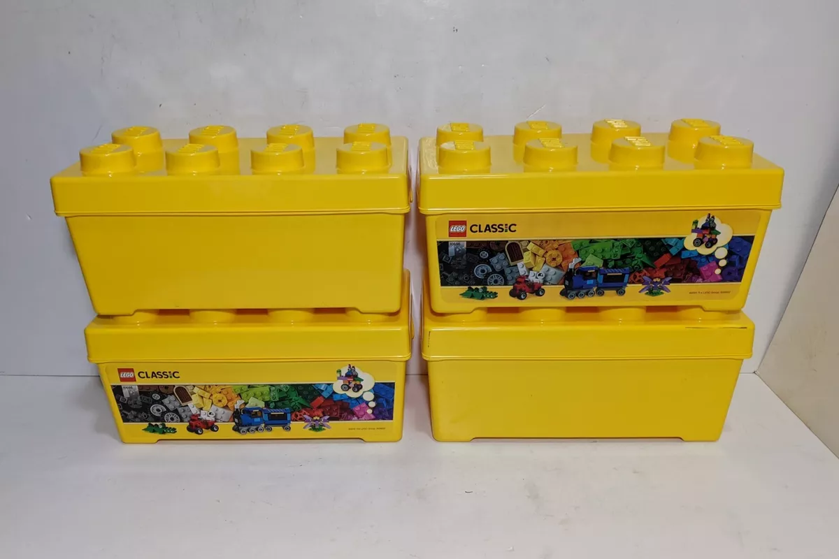 LOT 4 Lego Classic Yellow Stackable Storage Brick Box Case 8 Knob/Stud  Container