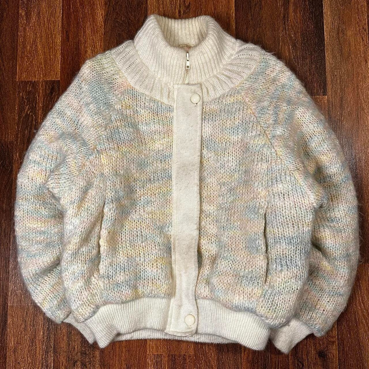 Vintage Pastel Knit Bomber Jacket for Women S/M 80s 90s Style