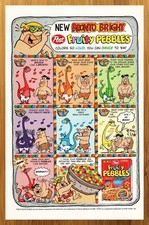 1997 Fruity Pebbles Cereal Print Ad/Poster Flintstones Dinosaur 90s Kid Pop Art