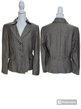 Tahari Arthur S Levine Heather Brown Linen Blend Long Sleeve Blazer Size 8