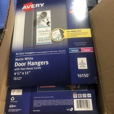 Lot-5pks AVERY Door Hanger with Tear Away Cards 16150 80/pk laser inkjet 4.25x11