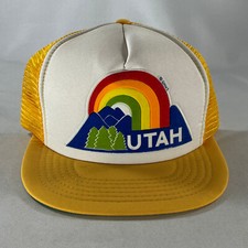 Utah Rainbow  Mountains Yellow Trucker Snapback Hat cap baseball mesh
