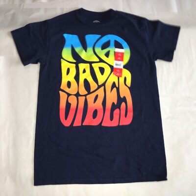 NEW No Bad Vibes D.O.M T Shirt Blue Peace Shirt  Size Small (34-36)