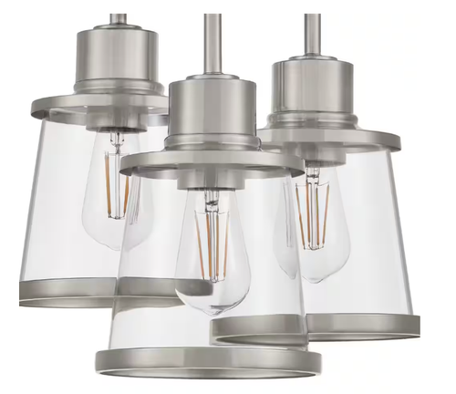 Hampton Bay Rigby 3-Light Brushed Nickel Indoor Flush Mount With Clear Glass New - Picture 2 of 8