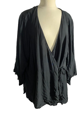 City Chic Blouse Wrap Black Womens XL / 22 Bell Sleeve Classic Minimalist