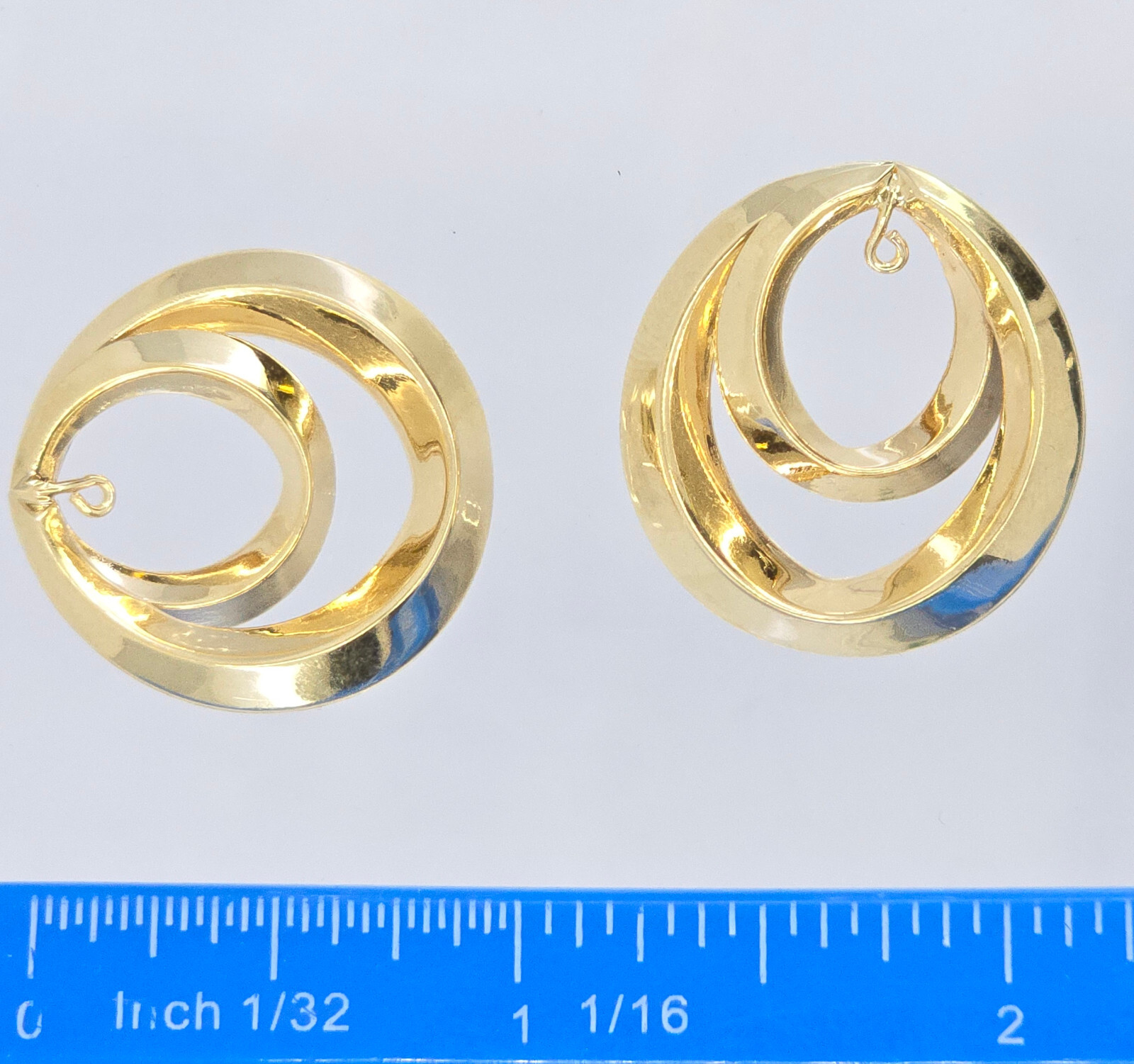 SOLID 14K GOLD DOUBLE HOOP EARRING JACKETS ~ 1" /… - image 10