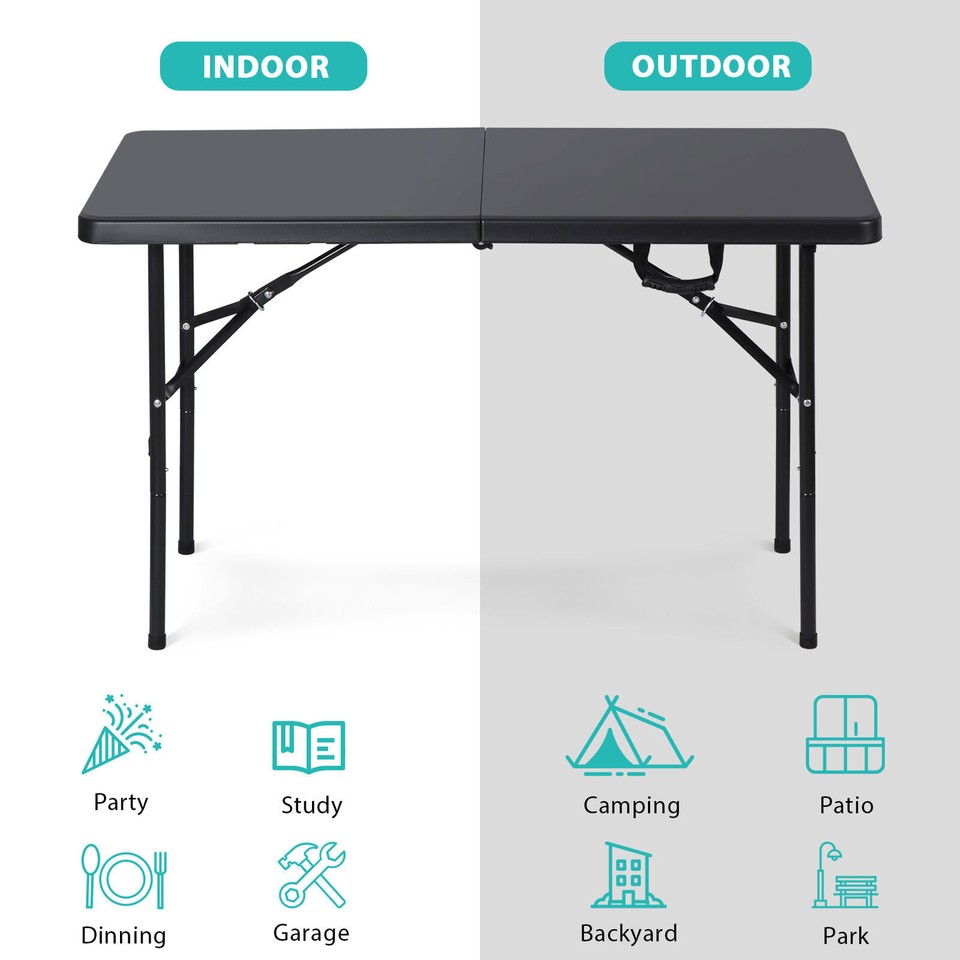 White/Black 4Ft Plastic Folding Table Portable for Camping Picnic Indoor/Outdoor eBay