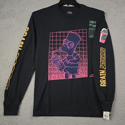 BART SIMPSONS SHIRT Mens SMALL BLACK PINK CASUAL LONG SLEEVE BRAIN FREEZE NWT
