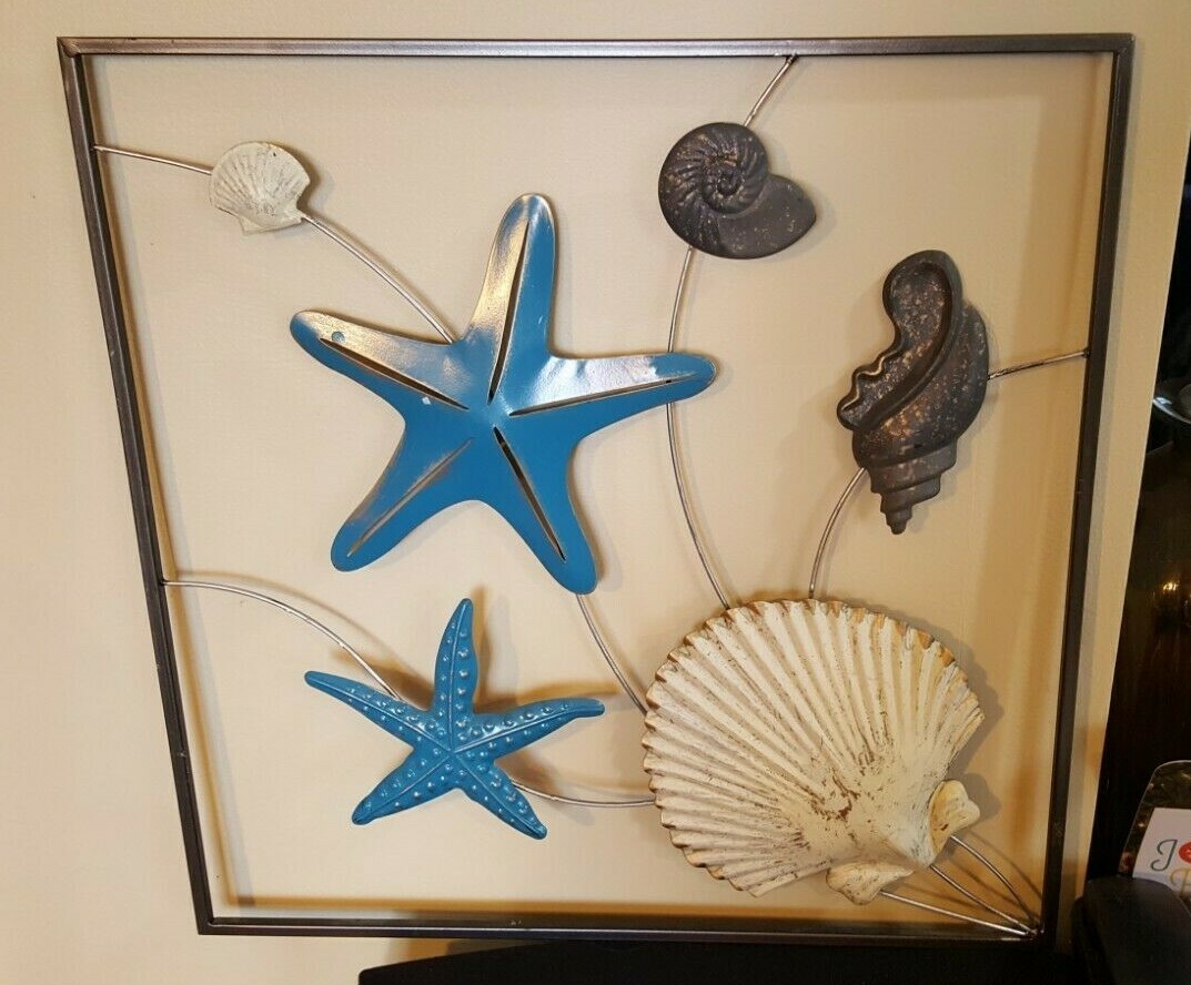Metal Beach Wall Art Decor Starfish Shells, metal frame, 20 in. square eBay