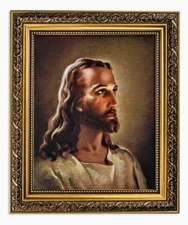 Sallman Head of Christ Jesus Gold Framed Picture Art  10.5"Wx12.5"H NEW