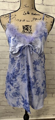 Seductive Wear By Cinema Etoille Med Blue Purple Faux Fur Trim Babydoll 