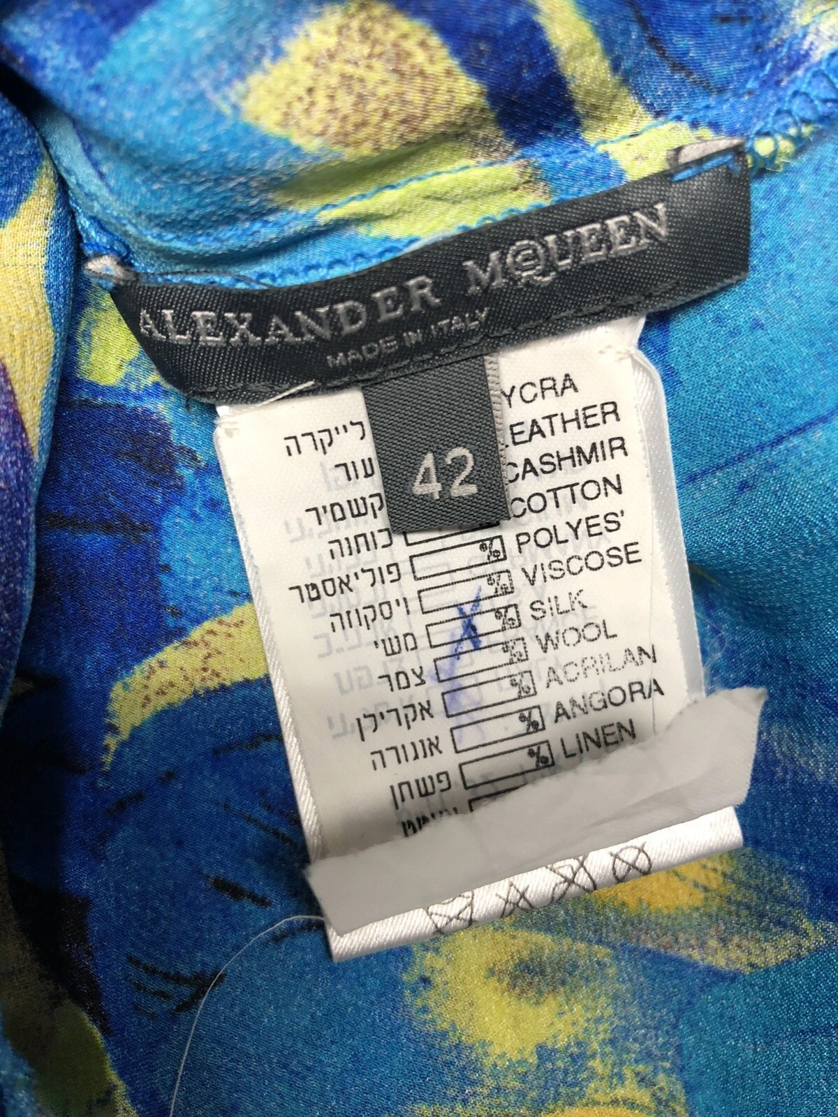 Abito vintage Alexander McQueen SS2003 ""Irere"" con stampa piuma blu 42 M