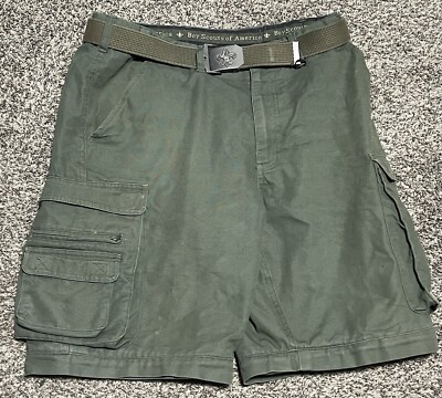 Boy Scouts of America Shorts Mens 32 Green Cargo Hiking Camping W/ Belt