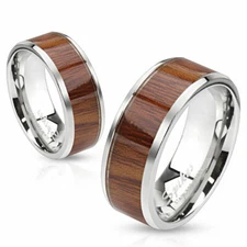 316L Stainless Steel Wood Center Inlaid Wedding Band Ring Size 5-13