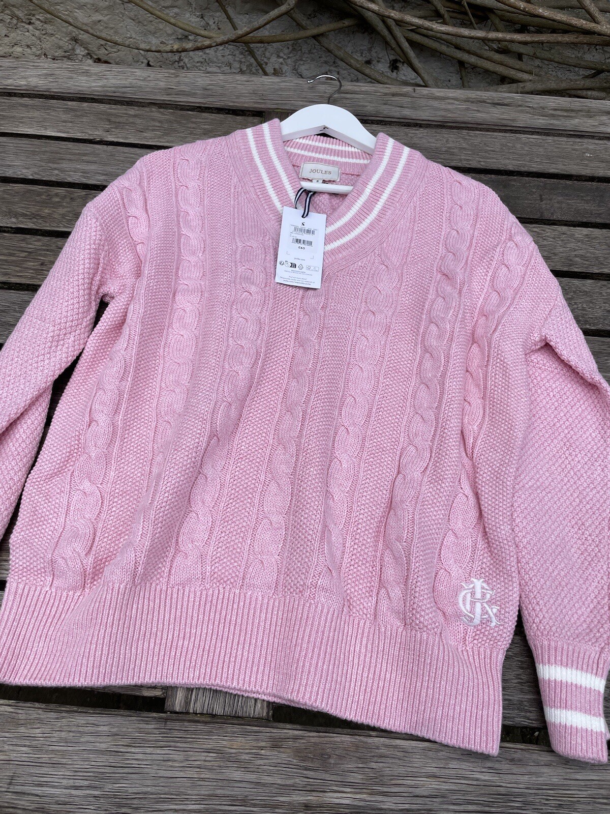BNWT Joules Dibbly Pink Cotton Cable Knit Cricket Jumper Size L UK16/UK18 image 2