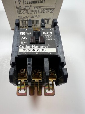 Cutler-Hammer Definite Purpose Contactor C25DND330T 30A 24V 3 Pole OpenType