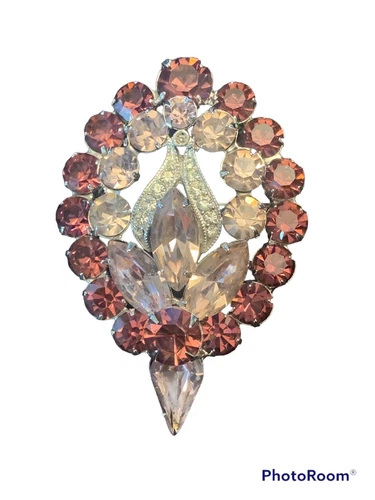 Stunning Purple Amethyst Pink Rhinestone Silver Eisenberg Ice Brooch Vintage