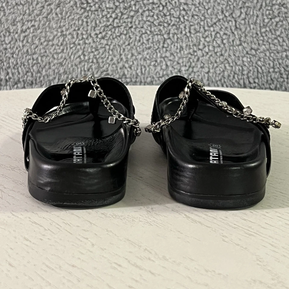 Tatami Sandals Womens 38 / 7 Black Birkenstock Gem Chain Glam Toe Loop Slides - Image 3 of 4