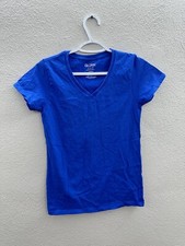 Womens Gildan Shirt Size Small Blue Short Sleeve V-Neck
