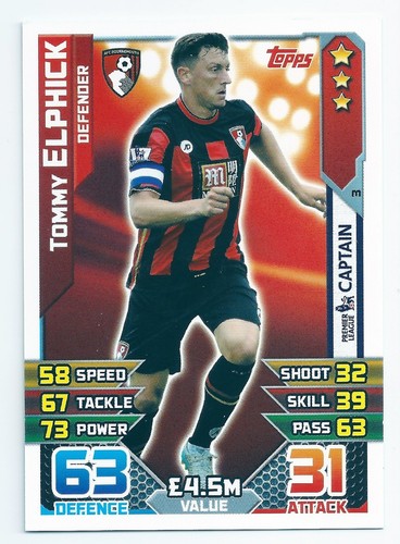 2015 / 2016 EPL Match Attax Base Card (3) Tommy ELPHICK AFC Bournemouth - 第 1/1 張圖片