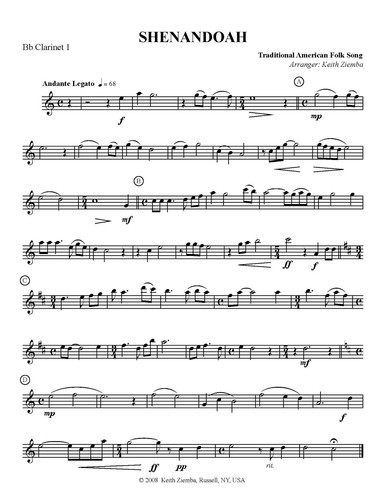 Shenandoah Clarinet Quartet arr. K. Ziemba NEW printing - Picture 4 of 4
