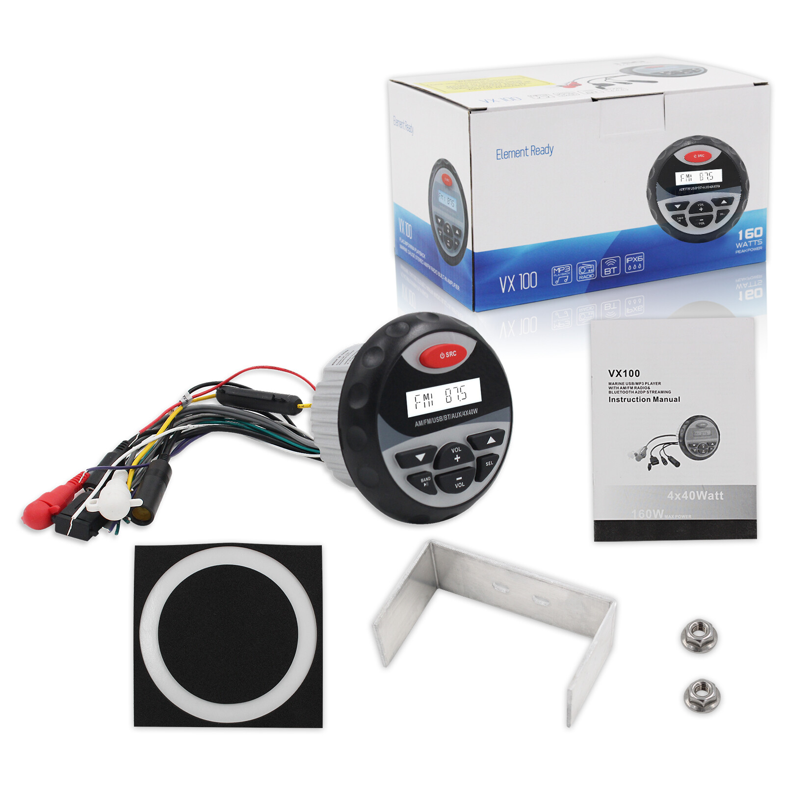 Herdio Marine Stereo Bluetooth Digital Radio Receiver+4" Boat ATV/UTV