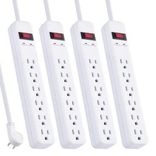 3 Ft. 6-Outlet Power Strip Surge Protector, White 4-Pack