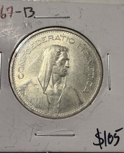 1967-b Confederatio Helvetica Swiss Coin 5 Franc very sharp condition