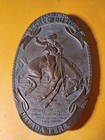 Vintage 70s Brass Belt Buckle Champion BRONCO BUSTER Nevada Terr.  Fake Tiffany — photo 1