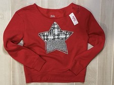 NWT Justice Red Sweatshirt with Star Sequin Glitter Size 12 Holiday Christmas