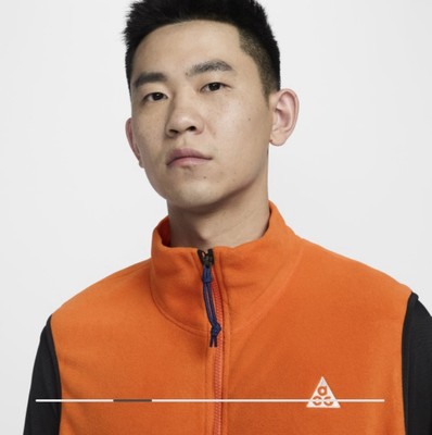NIKE ACG Wolf Tree Men's Vest Polartec Size Medium Orange/Black