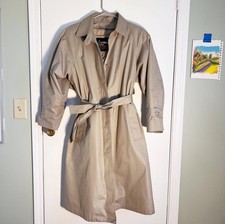 London Fog Maincoats Khaki Long Trench Coat Lined Womens Petite Size 12 Vintage