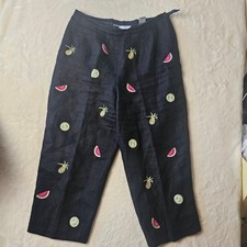 Talbots Irish Linen Pants 14 petite Fruit Tropical Vacation Beach Pull On