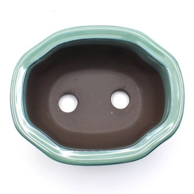 Japanese Seto Ware Green Oribe Mokko Deep Bonsai Pot 5 Go