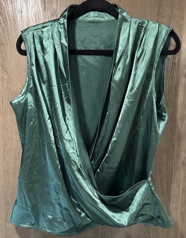 Emerald Green Sleeveless Faux Wrap Blouse Size Large