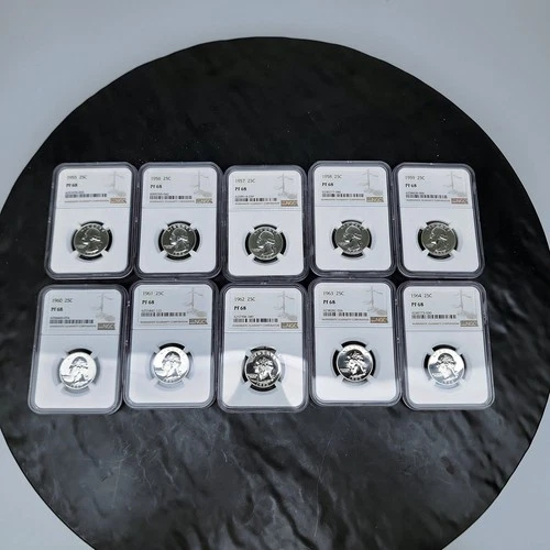 NGC PF68 Washington Quarters 10-Coin Set 1955-1964 P Silver PROOF GEM ⭐
