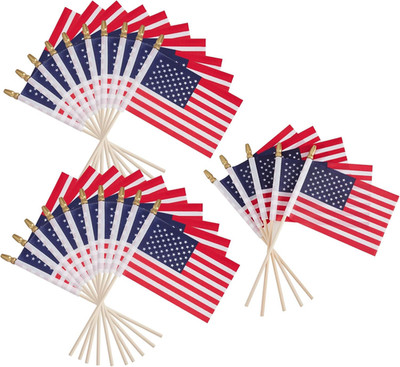 25 Pack Small American Flags on Stick 4X6 Inch US American Hand Held Stick Flags