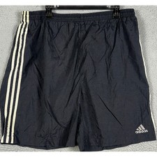 Vintage Adidas Shorts Mens XL Black 3-Stripe Athletic Pull On Stretch Waist Logo