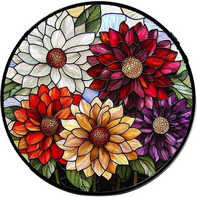 Colorful Flower 2D Printed Flat Art Metal Sign   Round Aluminum Wall Decor, 8...