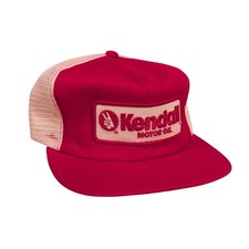 Vintage 80s Kendall Motor Oil Hat Red White Foam Front Mesh Snapback Cap USA