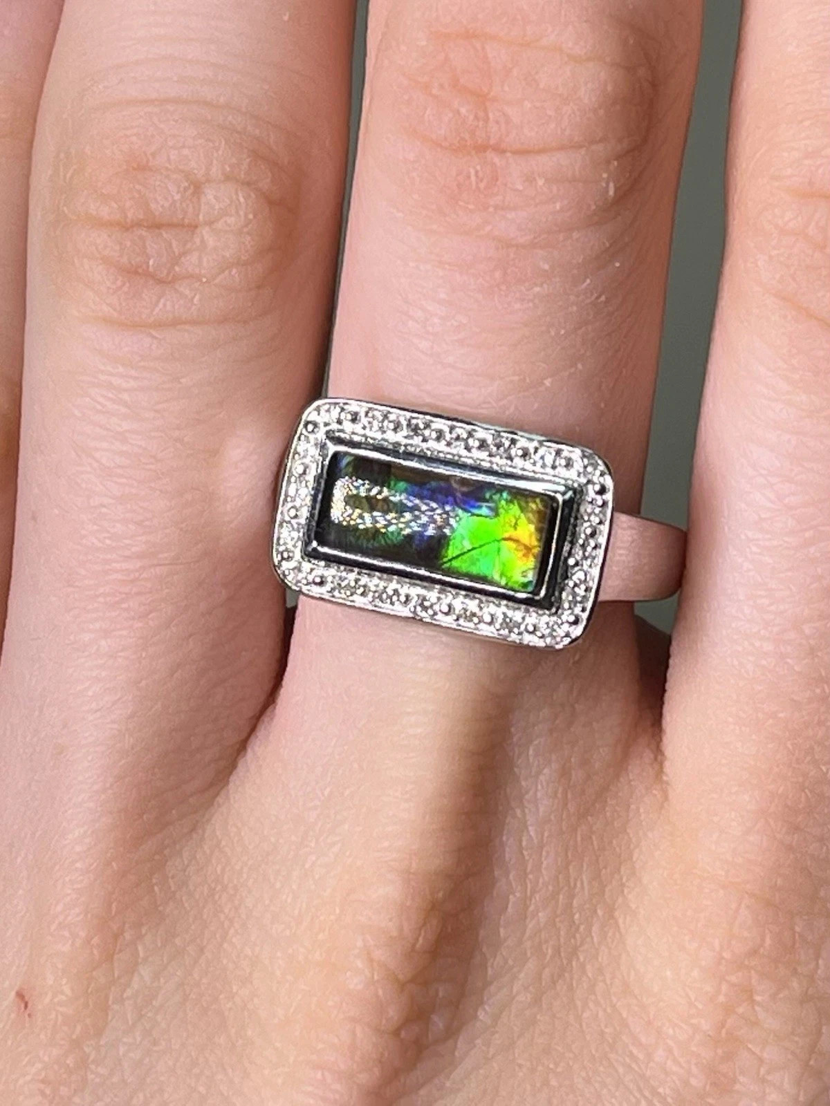 925 Sterling Silver Ring & Rectangular Ammolite &… - image 5