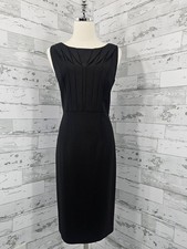 Ann Taylor Virgin Wool Sheath Black Dress Pleated Neckline Womens 8