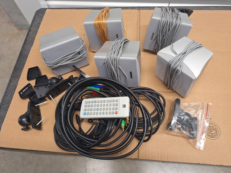 Sony 5-Speaker Stereo System Model #SS-MSP66SL, mounting brackets, cables, wires